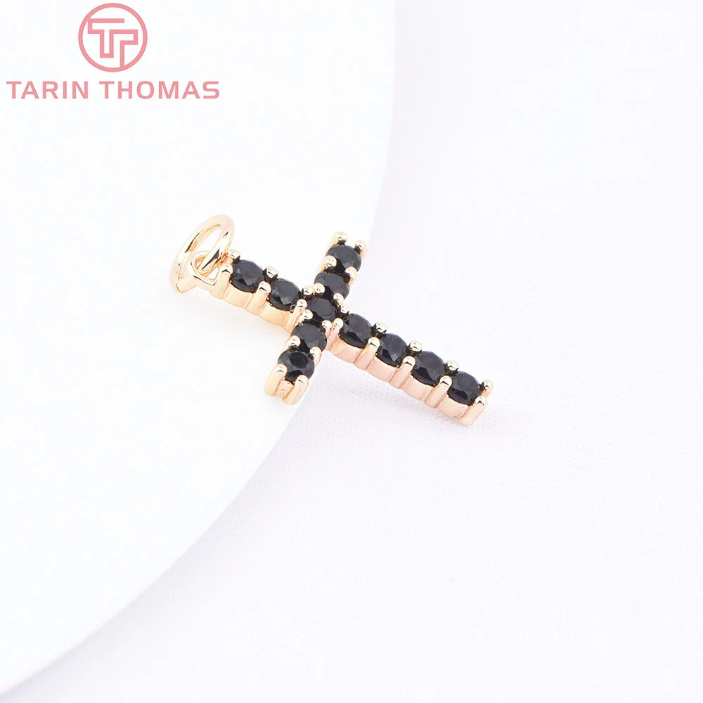 Gold Color Brass with Zircon Cross Pendant