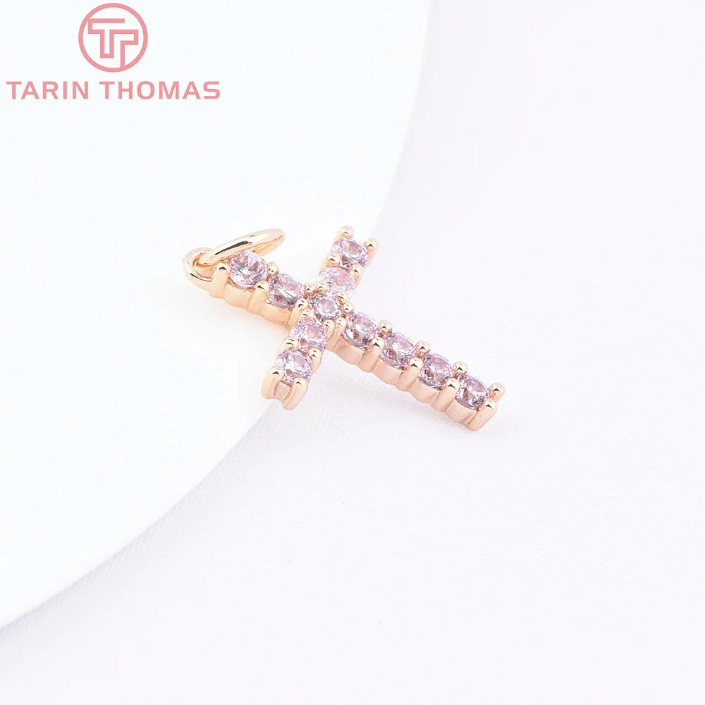 Gold Color Brass with Zircon Cross Pendant