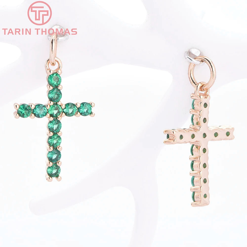 Gold Color Brass with Zircon Cross Pendant