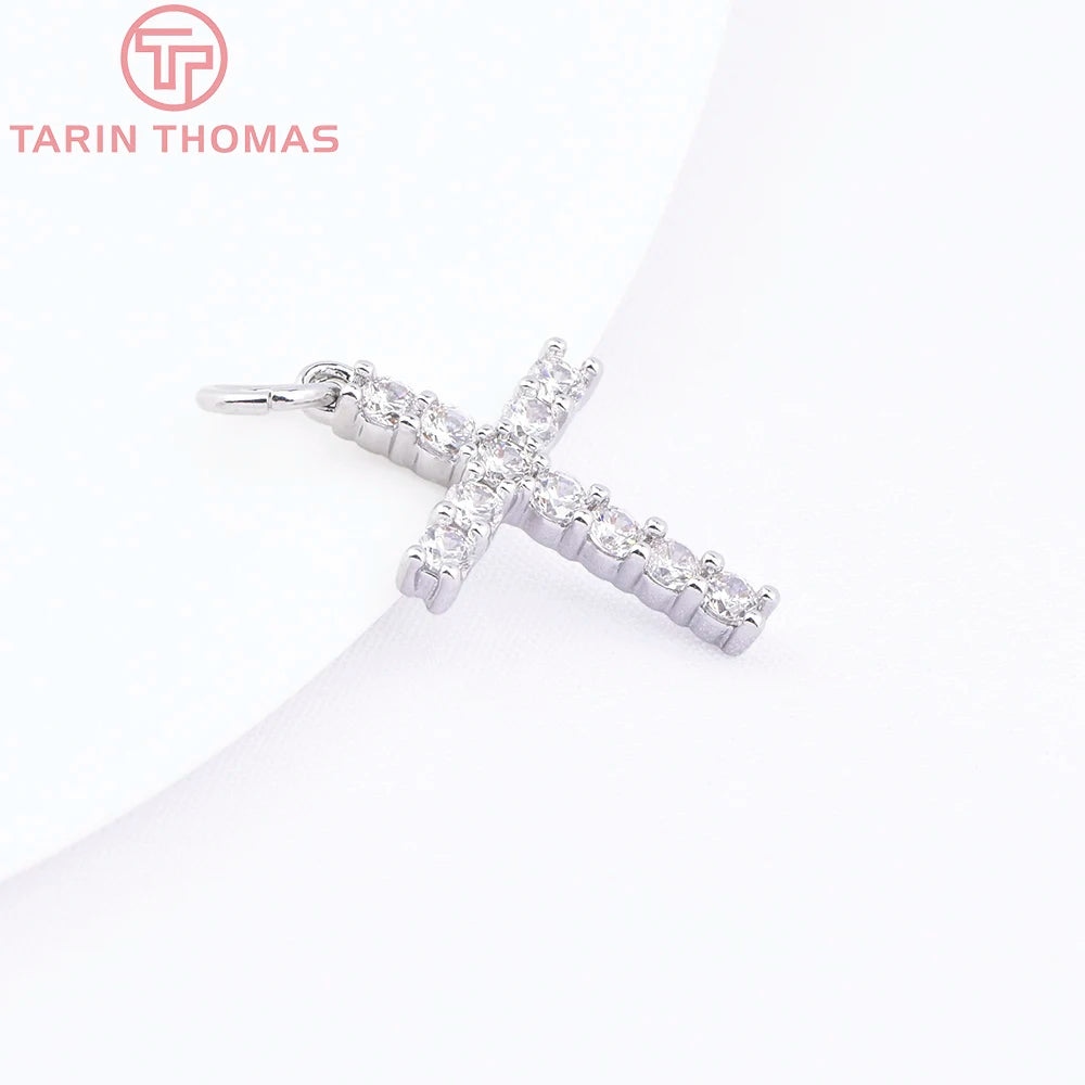 Gold Color Brass with Zircon Cross Pendant