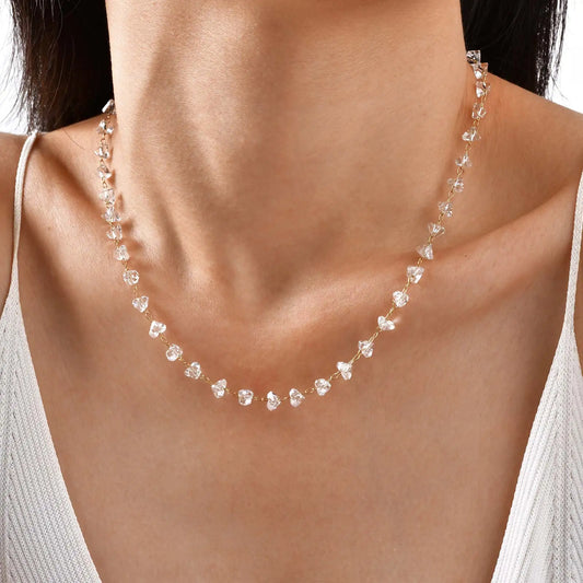 Irregular Transparent Crystal Bead Necklace