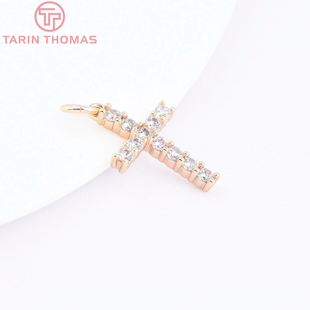 Gold Color Brass with Zircon Cross Pendant