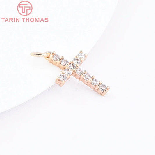 Gold Color Brass with Zircon Cross Pendant