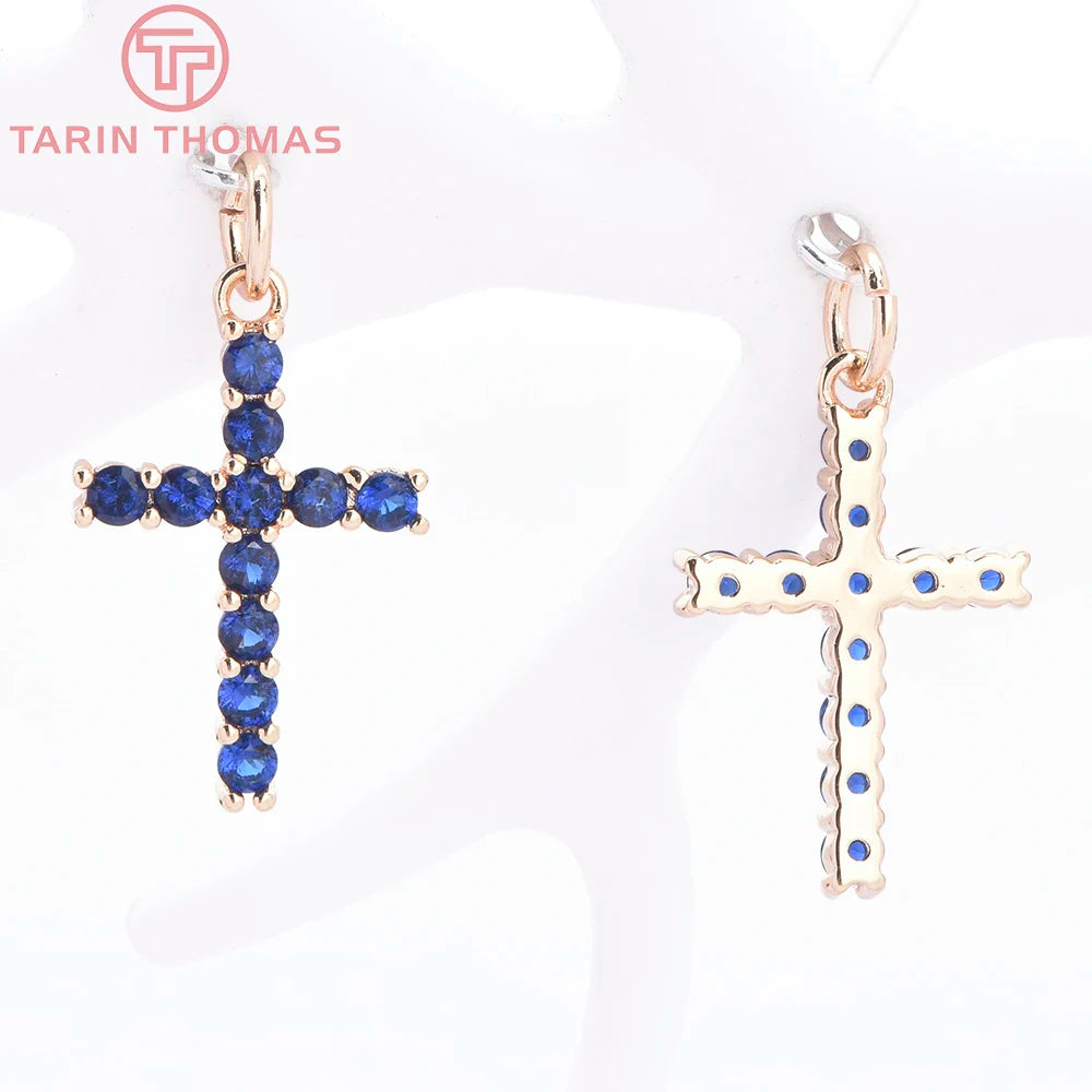 Gold Color Brass with Zircon Cross Pendant