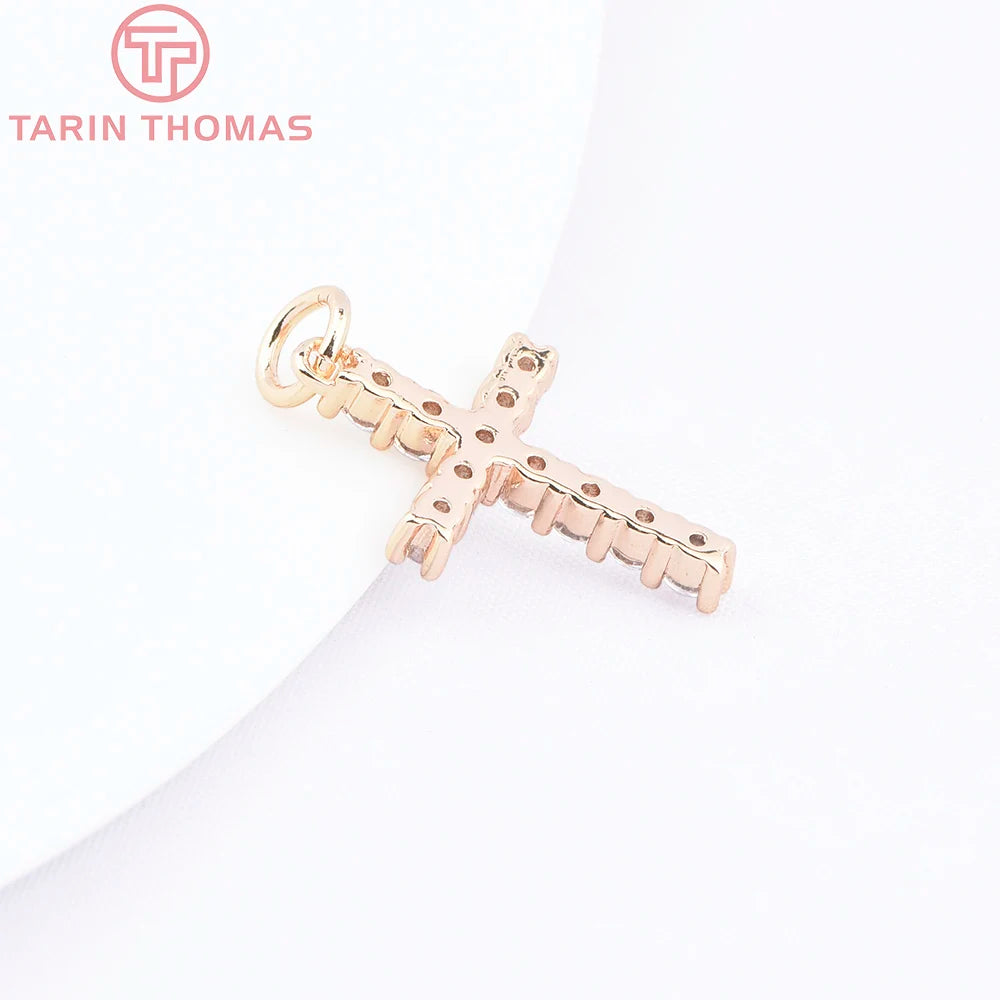 Gold Color Brass with Zircon Cross Pendant